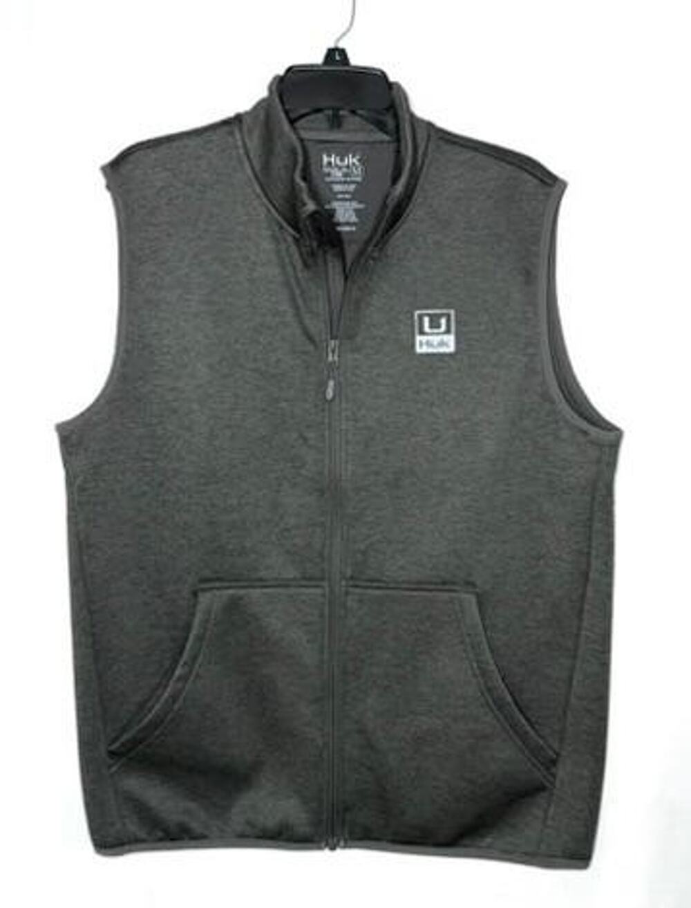 Huk Fishing Vest Mens Medium Gray Fleece Lined Full Zip Performance Gilet NWOT